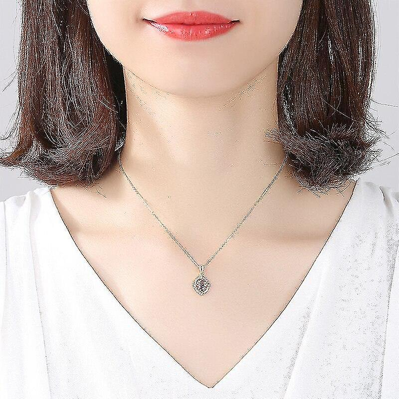 Foto 3 pulgar | Collar Con Colgante De Plata De Ley 925 Con Circonita Cúbica Rosa Para Mujer - Venta Internacional.