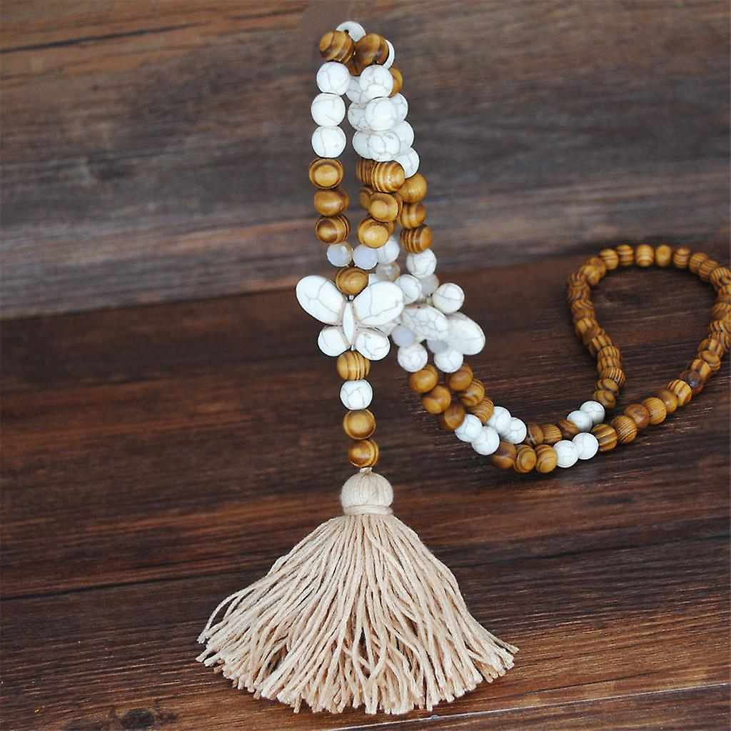 Foto 2 | Collar Con Colgante Para Mujer  Borla  Cuentas De Madera  Cadena Bohemia - Venta Internacional.