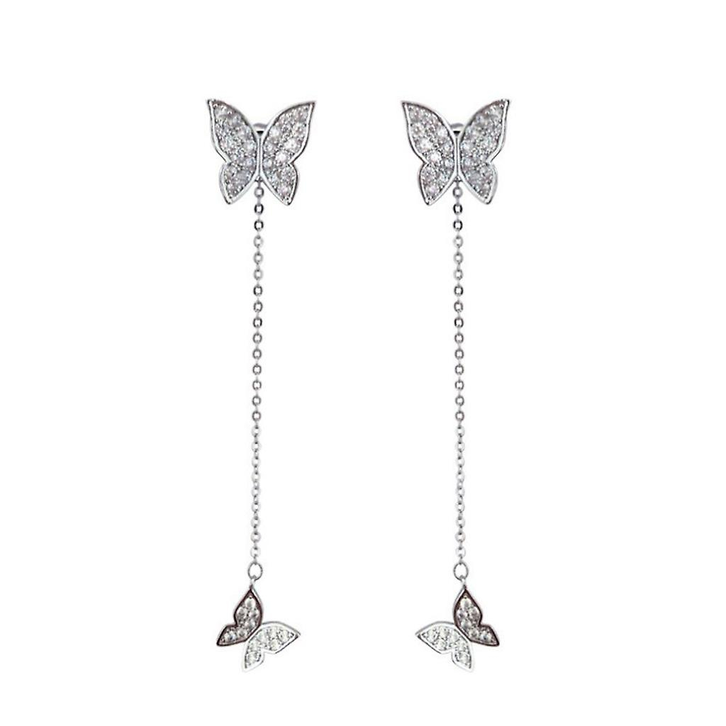 Foto 2 pulgar | Pendientes Huoguo  Largos Y Sencillos  De Plata Con Diamante En Forma De Mariposa - Venta Internacional.