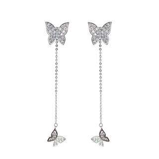 Foto 1 | Pendientes Huoguo Largos Y Sencillos De Plata Con Diamante En Forma De Mariposa - Venta Internacional.