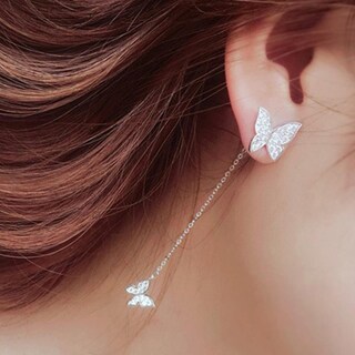 Foto 2 | Pendientes Huoguo Largos Y Sencillos De Plata Con Diamante En Forma De Mariposa - Venta Internacional.
