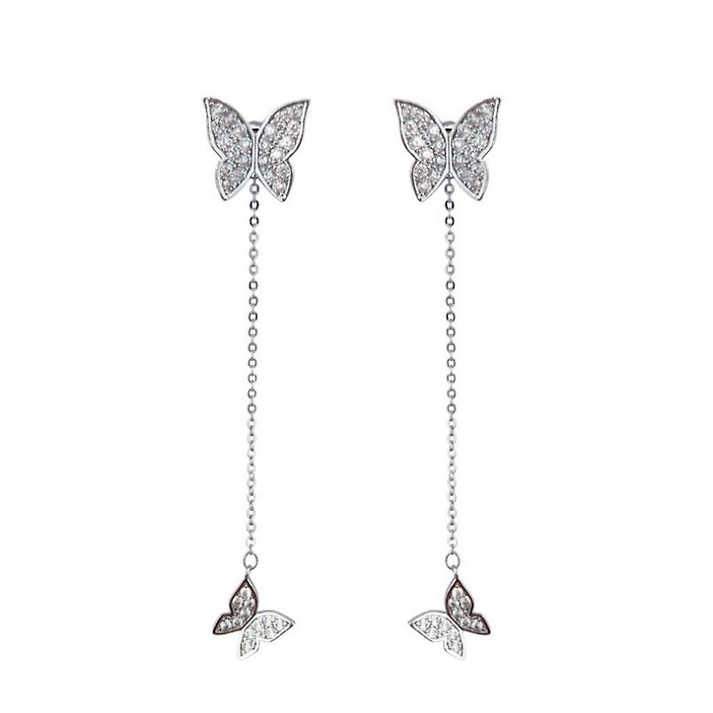 Foto 4 pulgar | Pendientes Huoguo  Largos Y Sencillos  De Plata Con Diamante En Forma De Mariposa - Venta Internacional.