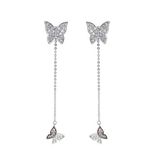 Foto 3 | Pendientes Huoguo Largos Y Sencillos De Plata Con Diamante En Forma De Mariposa - Venta Internacional.