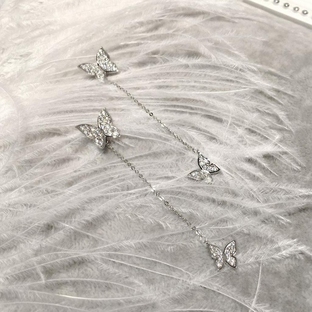 Foto 5 pulgar | Pendientes Huoguo  Largos Y Sencillos  De Plata Con Diamante En Forma De Mariposa - Venta Internacional.