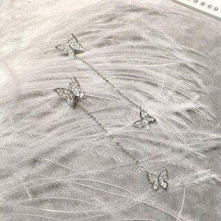 Foto 4 | Pendientes Huoguo Largos Y Sencillos De Plata Con Diamante En Forma De Mariposa - Venta Internacional.