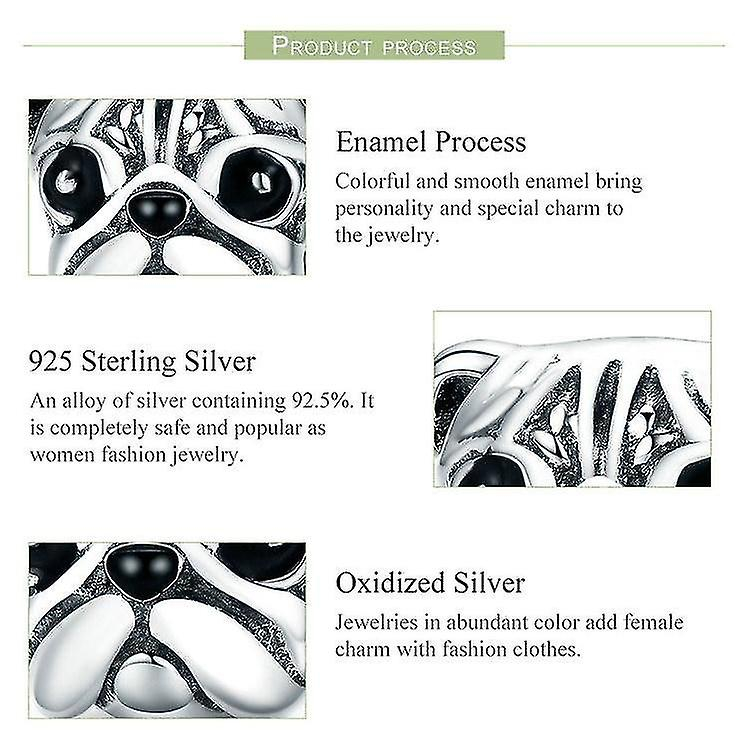 Foto 5 pulgar | Colgantes De Plata De Ley 925 Con Forma De Cabeza De Perro Pug - Venta Internacional.