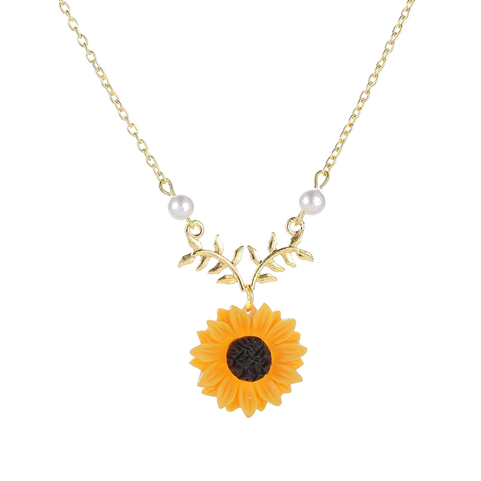 Foto 1 | Collar Huoguo Con Forma De Rama De Hoja De Girasol Para Mujer  Chapado En Oro - Venta Internacional.