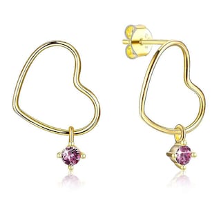 Foto 1 | Pendientes De Plata De Ley 925 Con Forma De Corazón Y Cristal Morado Para Mujer - Venta Internacional.