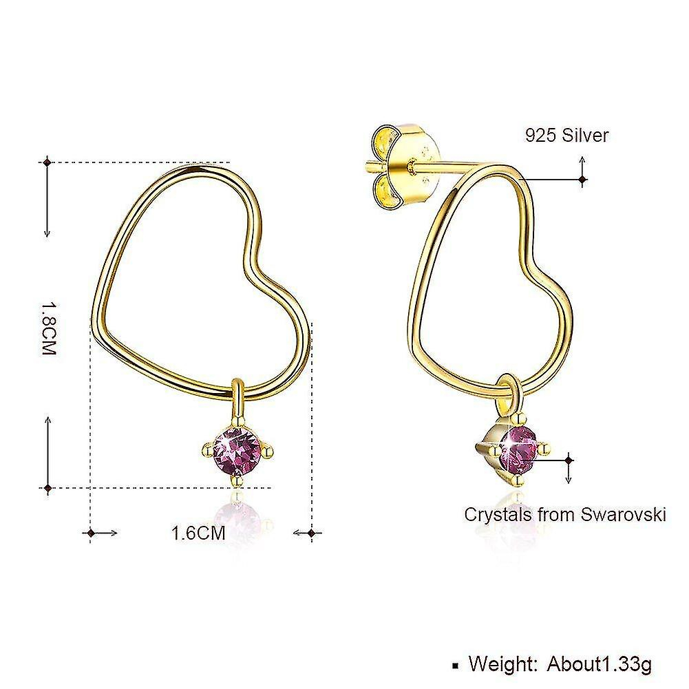 Foto 2 | Pendientes De Plata De Ley 925 Con Forma De Corazón Y Cristal Morado Para Mujer - Venta Internacional.