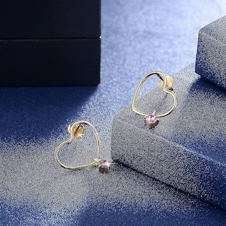 Foto 5 | Pendientes De Plata De Ley 925 Con Forma De Corazón Y Cristal Morado Para Mujer - Venta Internacional.