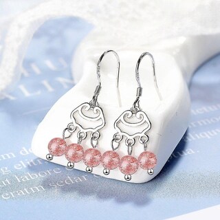 Foto 2 | Pendientes Huoguo Con Colgante Simple De Cobre Con Fresa Rosa Para Mujer - Venta Internacional.