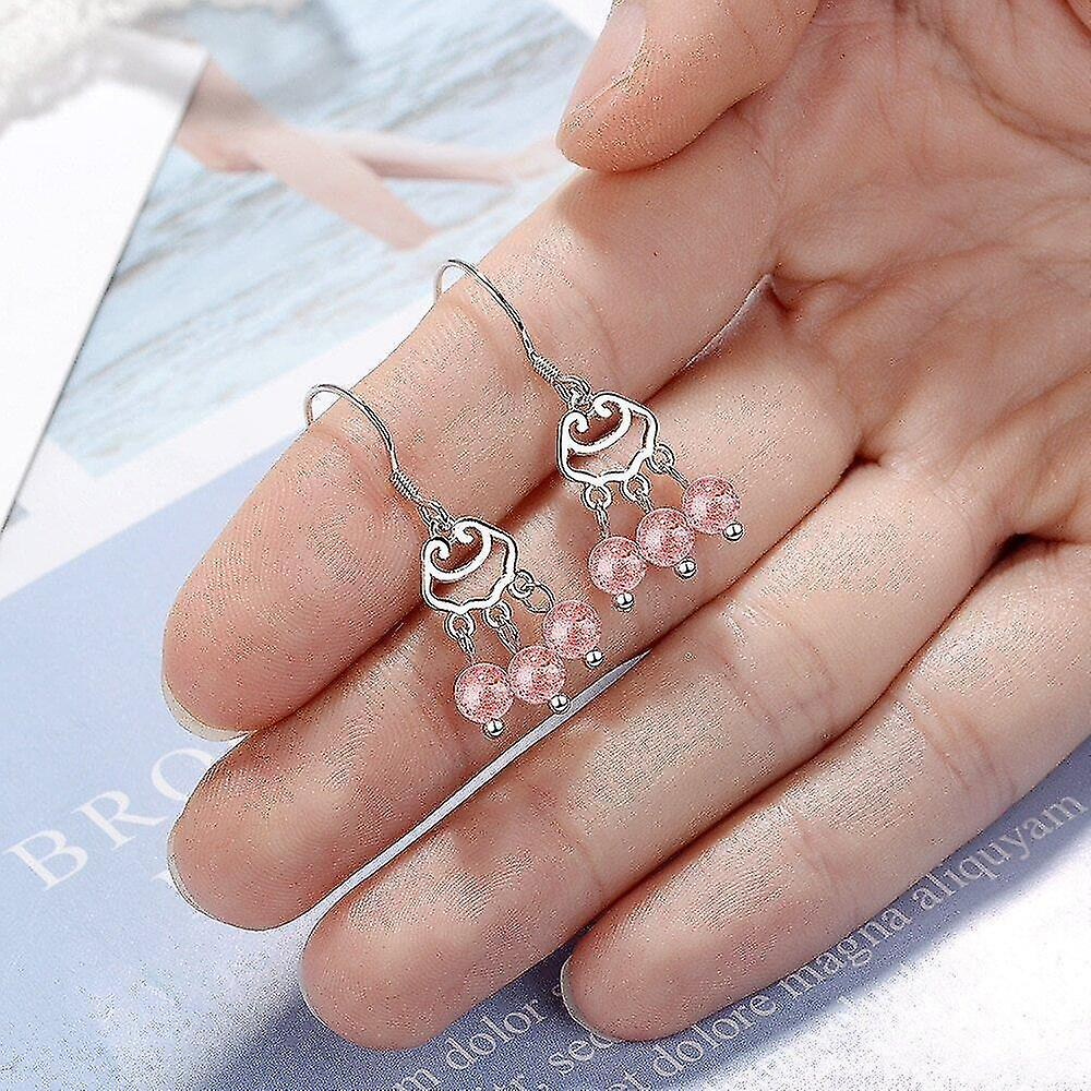 Foto 4 pulgar | Pendientes Huoguo Con Colgante Simple De Cobre Con Fresa Rosa Para Mujer - Venta Internacional.