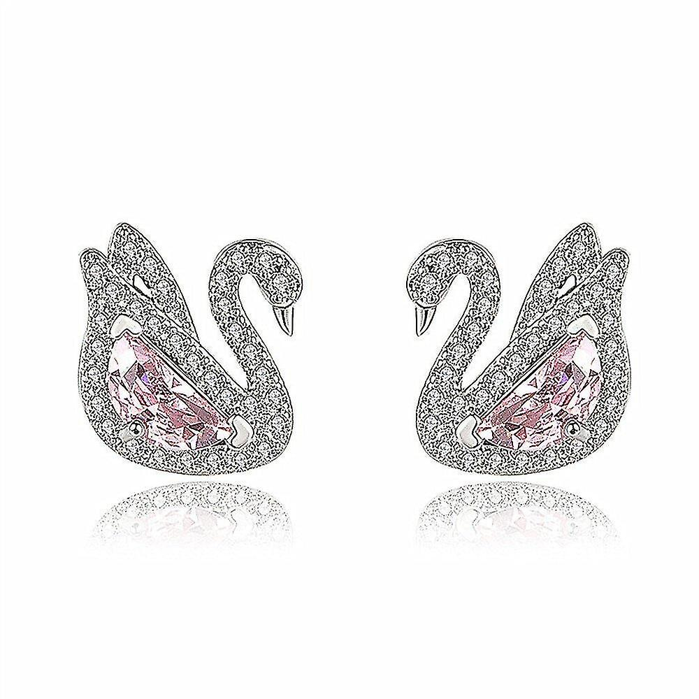 Foto 1 | Pendientes Huoguo Swan  Cristal Rosa  Circonitas  Diamantes  Oro Blanco - Venta Internacional.