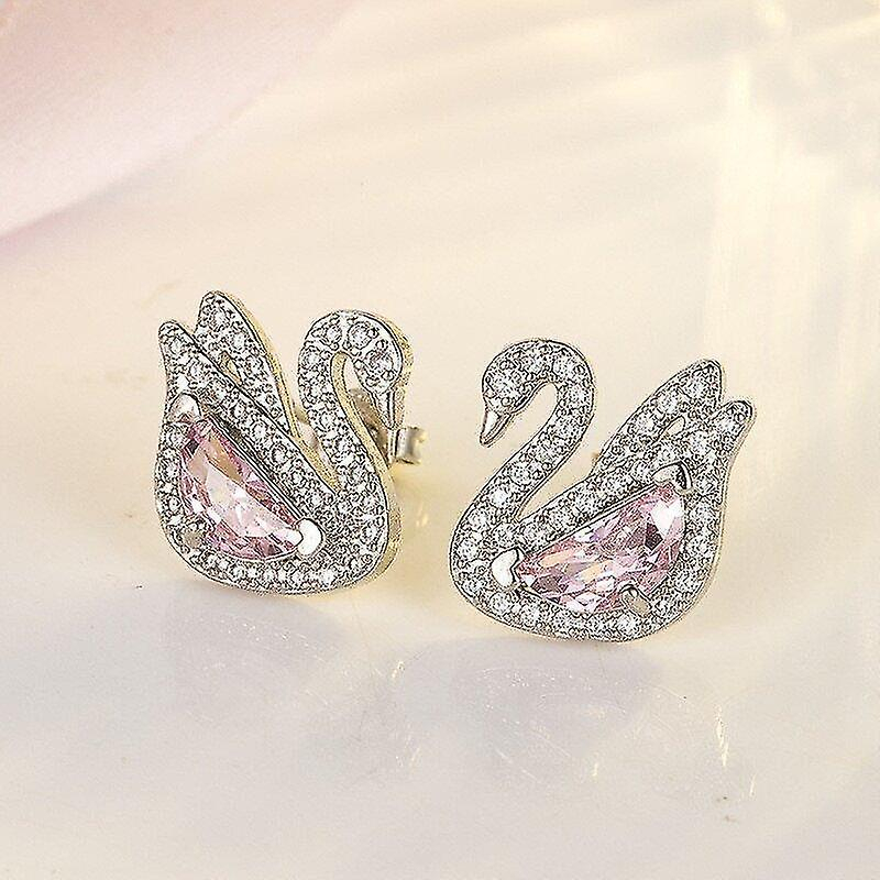 Foto 2 | Pendientes Huoguo Swan  Cristal Rosa  Circonitas  Diamantes  Oro Blanco - Venta Internacional.