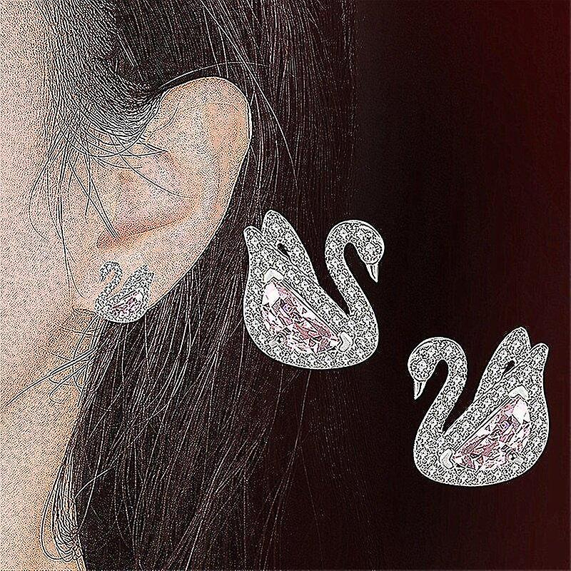 Foto 3 | Pendientes Huoguo Swan  Cristal Rosa  Circonitas  Diamantes  Oro Blanco - Venta Internacional.