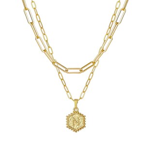 Foto 1 | Collar Huoguo Con Colgante De Letra Hexagonal Chapado En Oro Para Mujer - Venta Internacional.
