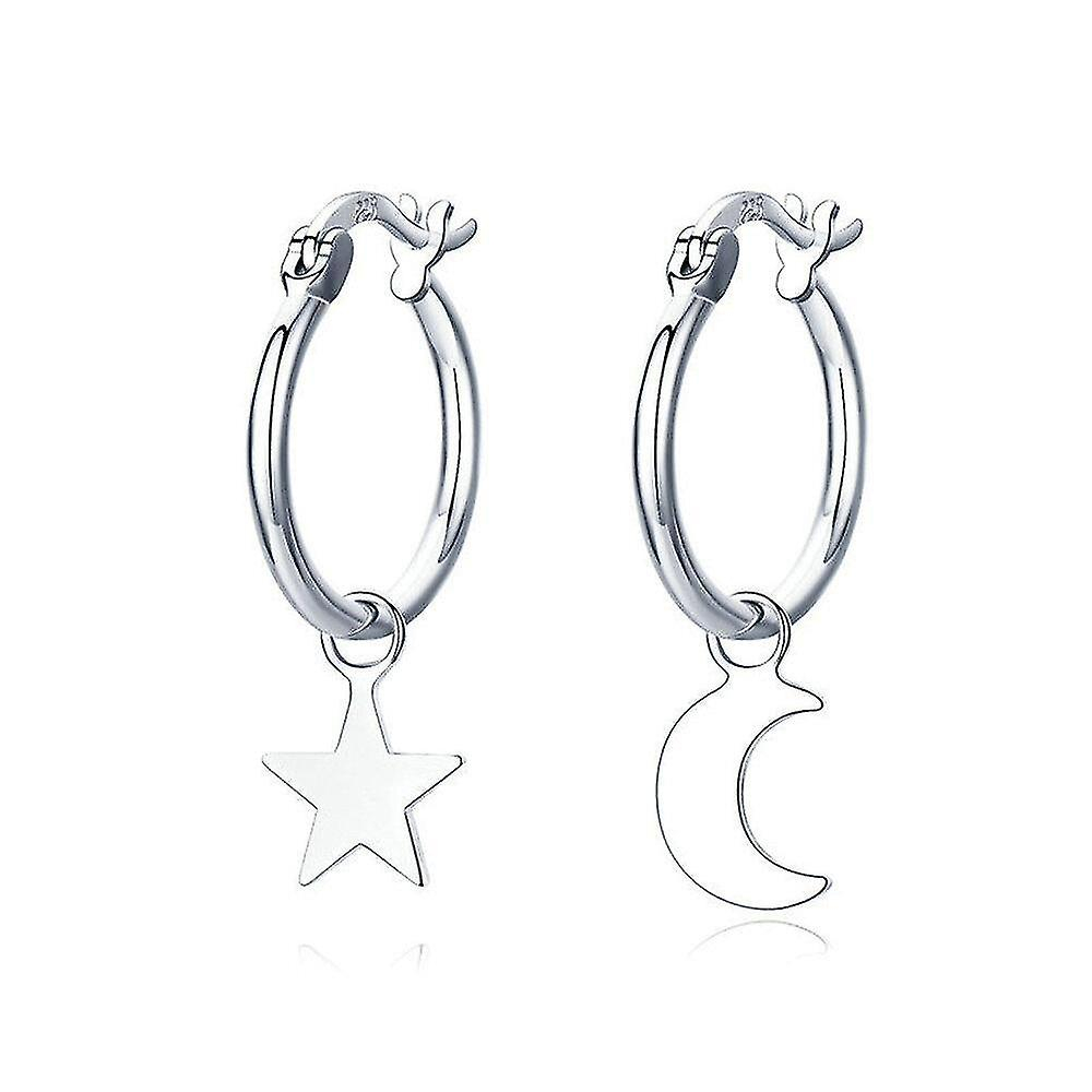 Foto 2 pulgar | Pendientes Bañados En Plata Con Forma De Estrella Y Luna Con Forma De Estrella Y Luna Para Mujer - Venta Internacional.