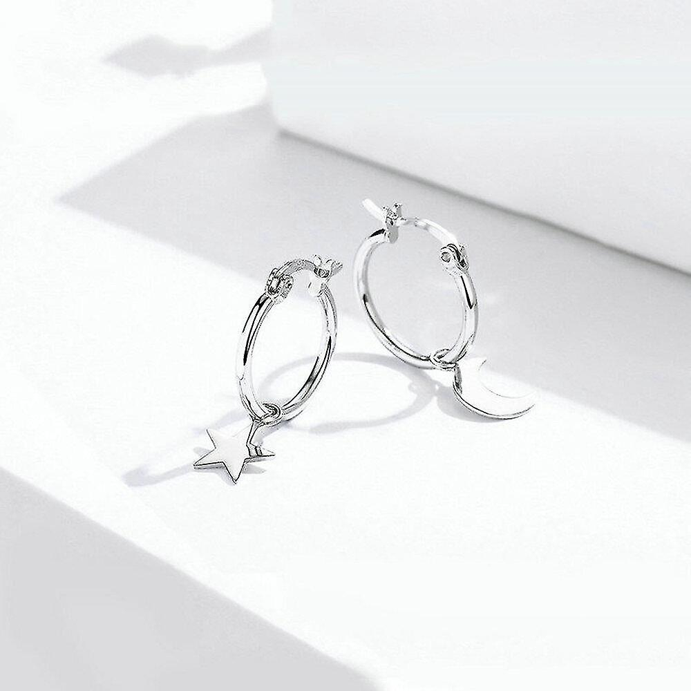 Foto 4 pulgar | Pendientes Bañados En Plata Con Forma De Estrella Y Luna Con Forma De Estrella Y Luna Para Mujer - Venta Internacional.