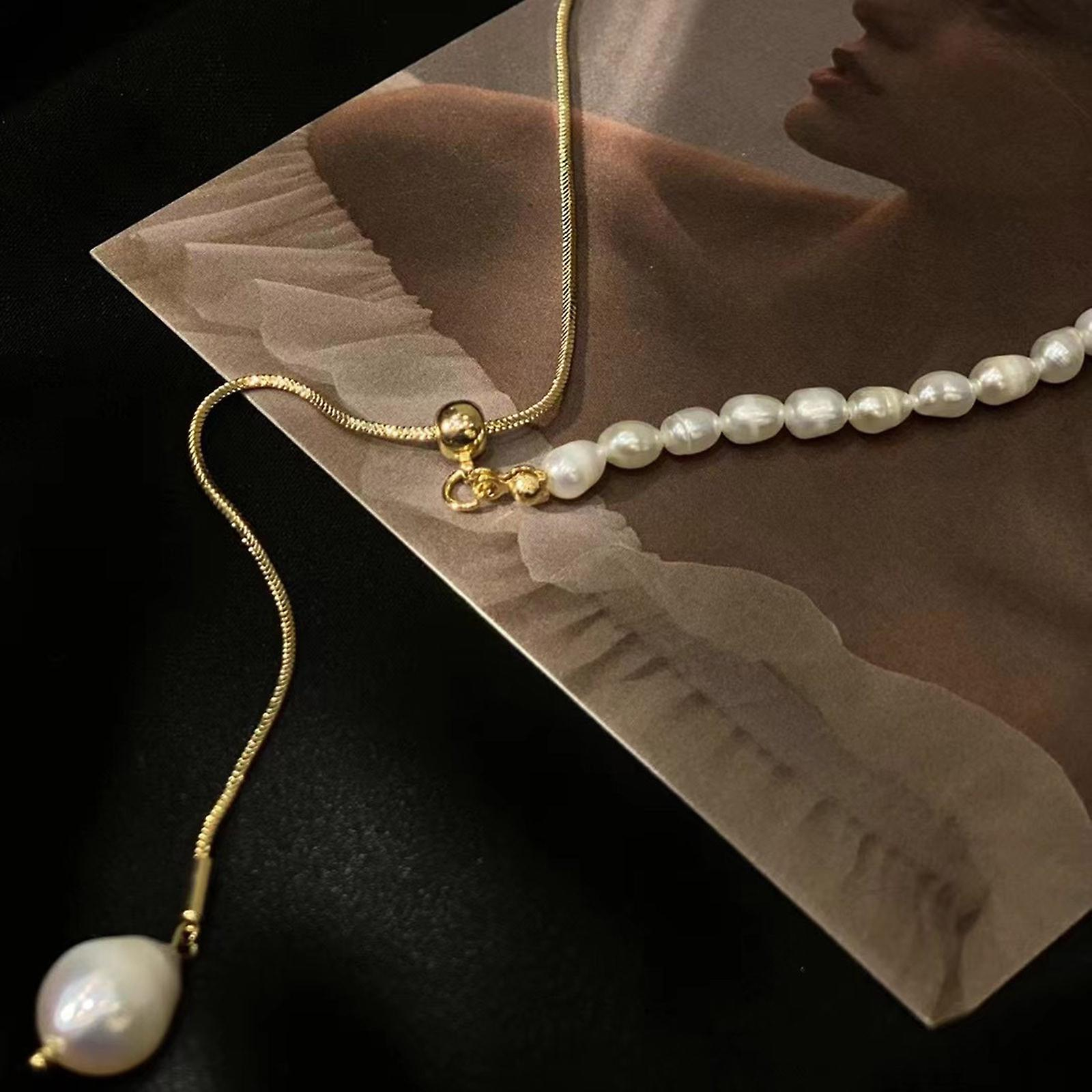 Foto 5 pulgar | Collar Dongdamen Pearl Con Cadena Para Clavícula  45 Cm  Oro De 18 Quilates - Venta Internacional.