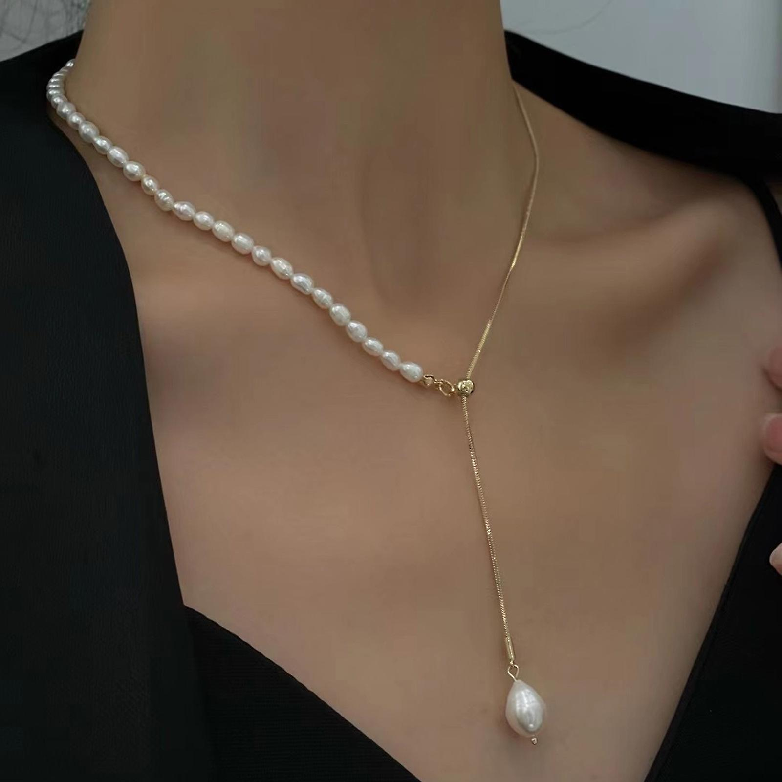 Foto 6 pulgar | Collar Dongdamen Pearl Con Cadena Para Clavícula  45 Cm  Oro De 18 Quilates - Venta Internacional.