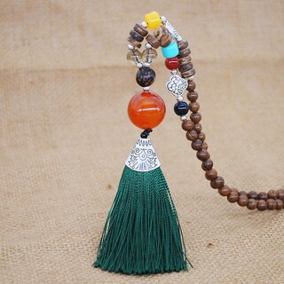 Foto 2 | Collar Huoguo Con Colgante Bohemio Con Borlas Cadena De Suéter Cuentas De Madera - Venta Internacional.