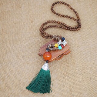 Foto 4 | Collar Huoguo Con Colgante Bohemio Con Borlas Cadena De Suéter Cuentas De Madera - Venta Internacional.