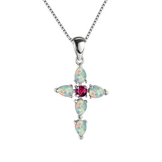 Foto 1 | Collar Huoguo Con Colgante En Forma De Cruz Con Diamantes De Imitación De Ópalo Para Mujer - Venta Internacional.