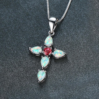 Foto 3 | Collar Huoguo Con Colgante En Forma De Cruz Con Diamantes De Imitación De Ópalo Para Mujer - Venta Internacional.