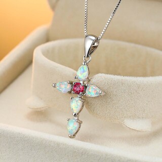 Foto 4 | Collar Huoguo Con Colgante En Forma De Cruz Con Diamantes De Imitación De Ópalo Para Mujer - Venta Internacional.