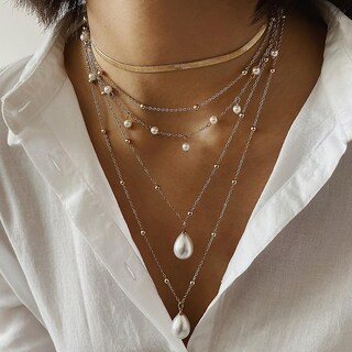 Foto 2 | Collar Huoguo Retro Metal Con Perlas De Arroz Multicapa - Venta Internacional.
