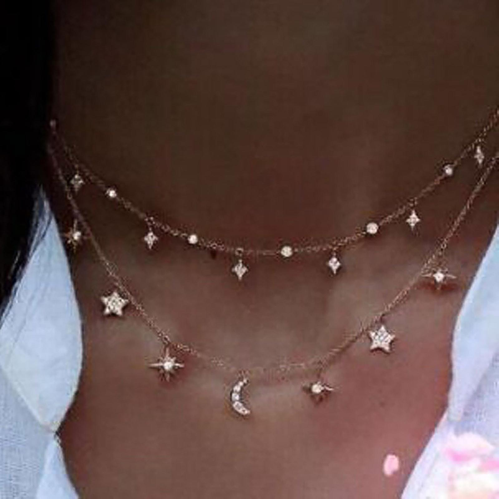 Foto 3 pulgar | Collar Huoguo Star Moon Con Estrella De Cinco Puntas Para Mujer  Dorado - Venta Internacional.