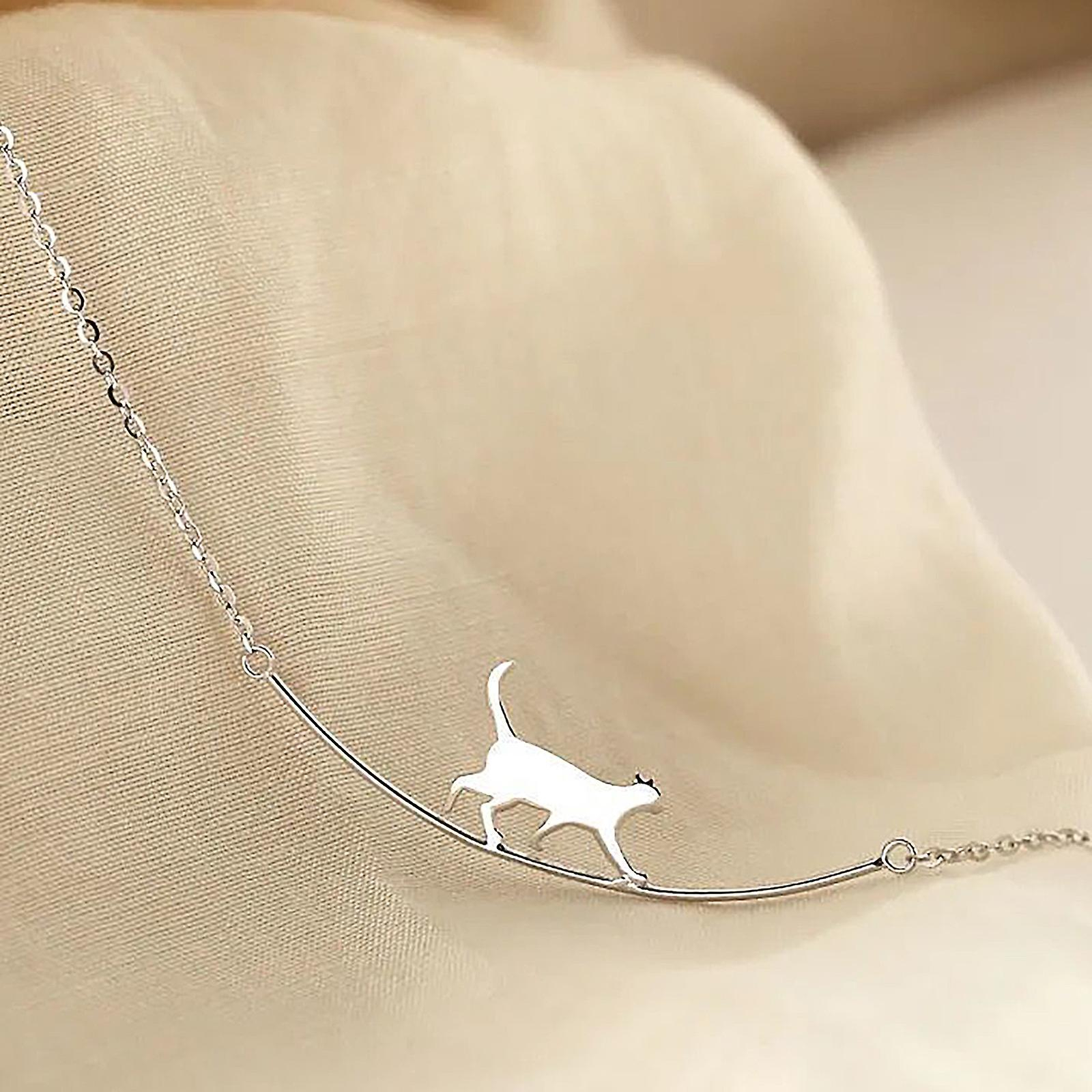 Foto 6 pulgar | Collar Huoguo  Bonito Gato Caminante  Chapado En Plata Para Mujer - Venta Internacional.