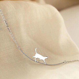 Foto 5 | Collar Huoguo Bonito Gato Caminante Chapado En Plata Para Mujer - Venta Internacional.