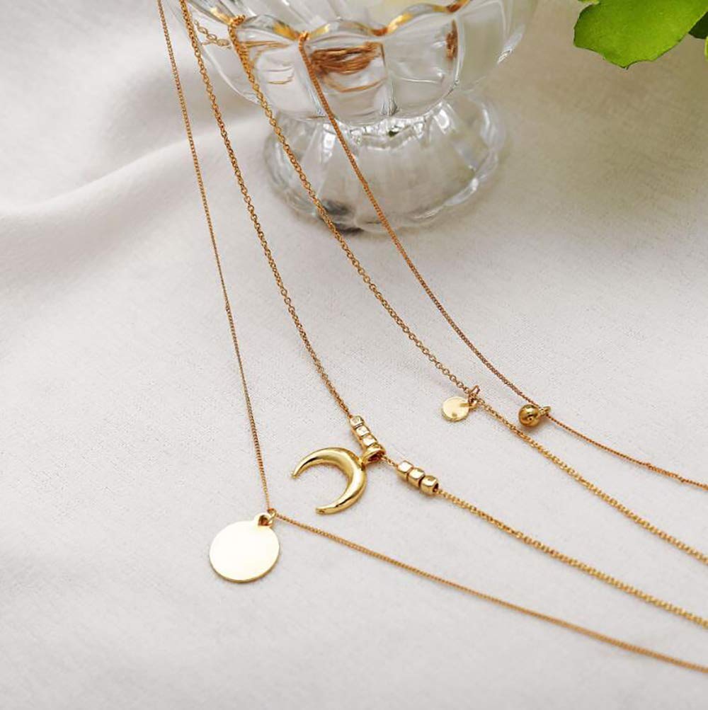 Foto 1 | Collar Con Colgante De Disco Y Luna De Bohemia Para Mujer En Aleación De Oro - Venta Internacional.