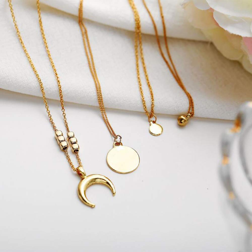 Foto 2 | Collar Con Colgante De Disco Y Luna De Bohemia Para Mujer En Aleación De Oro - Venta Internacional.