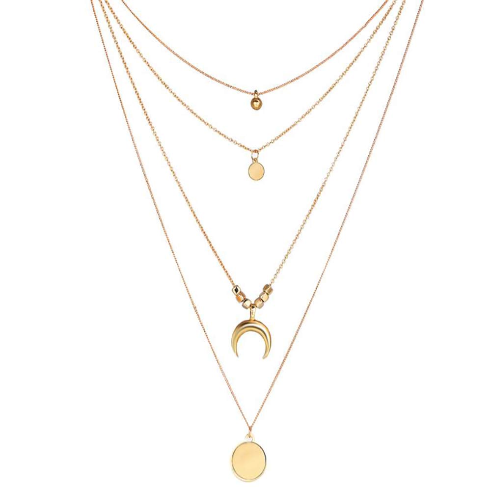 Foto 3 | Collar Con Colgante De Disco Y Luna De Bohemia Para Mujer En Aleación De Oro - Venta Internacional.