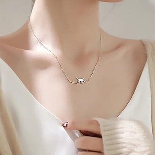 Foto 2 | Collar Huoguo Bonito Gato Caminante Chapado En Plata Para Mujer - Venta Internacional.