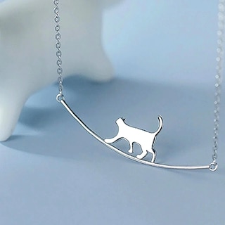 Foto 3 | Collar Huoguo Bonito Gato Caminante Chapado En Plata Para Mujer - Venta Internacional.