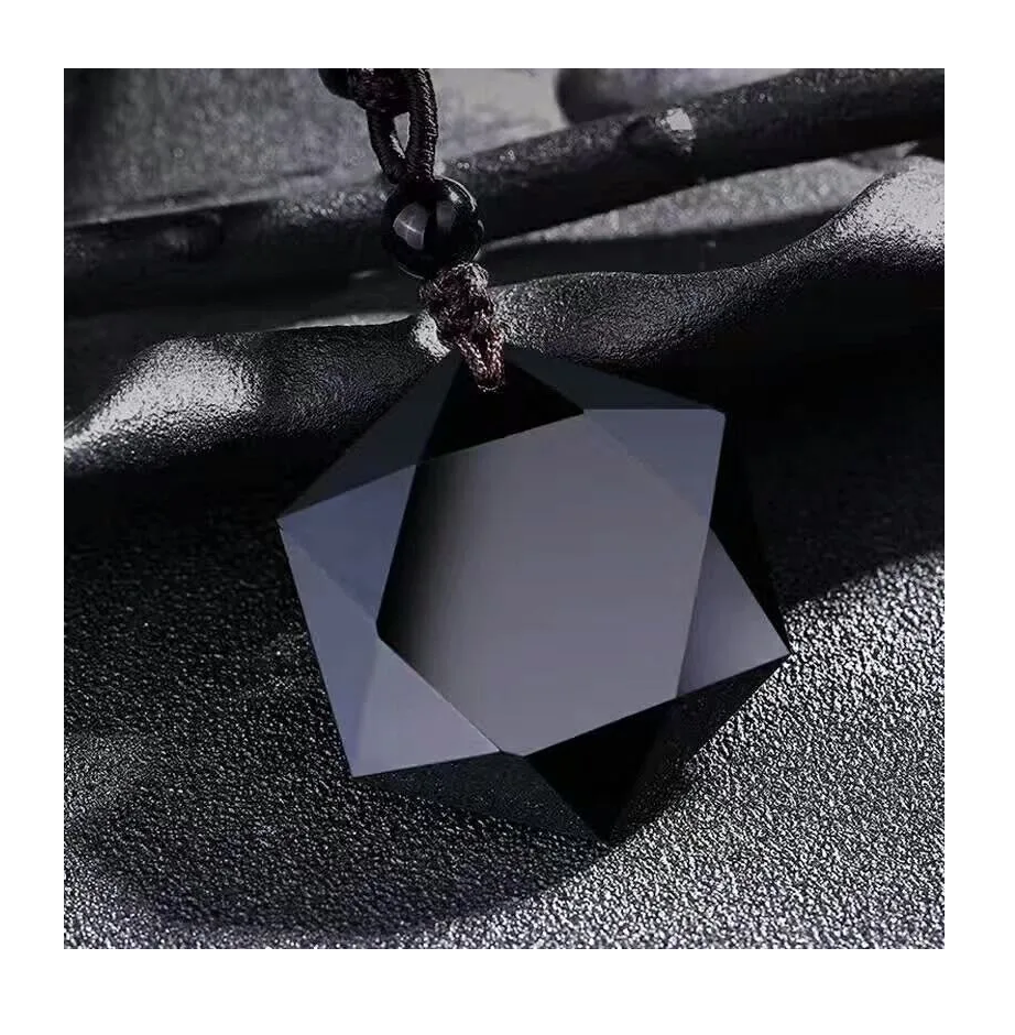Foto 4 pulgar | Collar De Obsidiana Estrella Hexagonal Negro