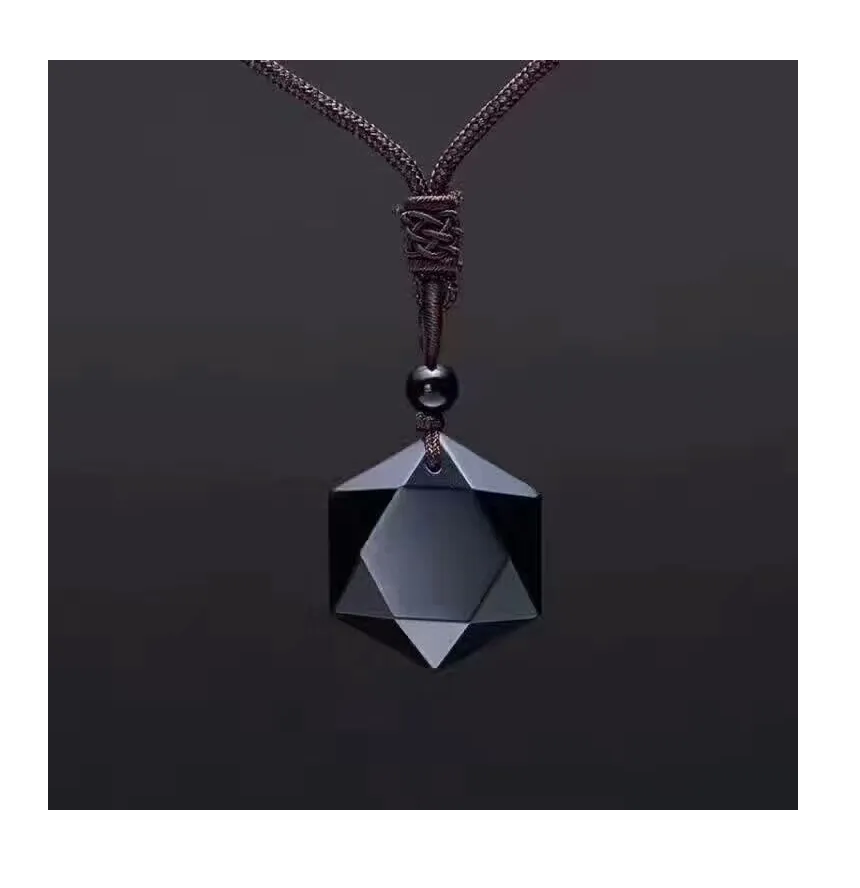 Foto 5 pulgar | Collar De Obsidiana Estrella Hexagonal Negro