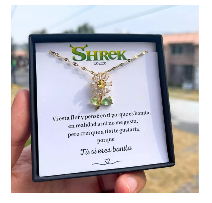 Foto 3 pulgar | Collar Girasol Shrek Dije Oro 18k Regalo Para Mujer Joyería
