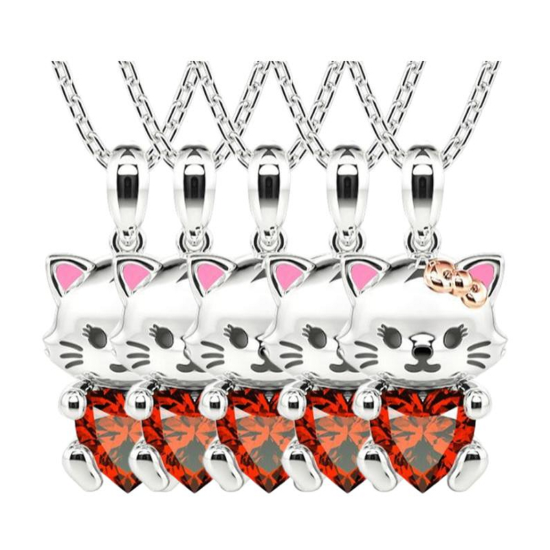 Collar De Animales High Monaco  Mxtne-005  5 Pzas  Collar Gatita/corazón  Plata/rojo