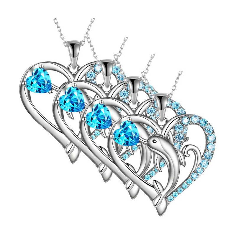 Cadenas Para Dama High Monaco  Mxinn-004  4 Pzas  Collar Delfín/corazón  Plata/azul