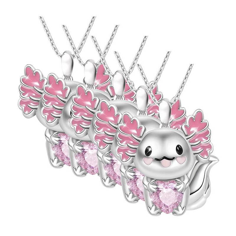 Cadena De Axolotl High Monaco  Mxaxo-005  5 Pzas  Collar Ajolote/corazón  Plata/rosa