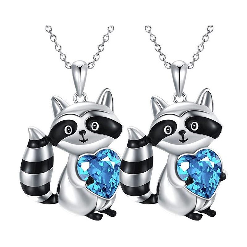 Cadena Corazón Mapache High Mónaco Mxook-002 2 Piezas Collar Mapache/Corazón Plata/Azul