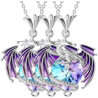Foto 2 | Cadenas Con Dije Hermosos High Monaco Mxrgk-003 3 Pzas Collar Dragón/corazón Plata/morado