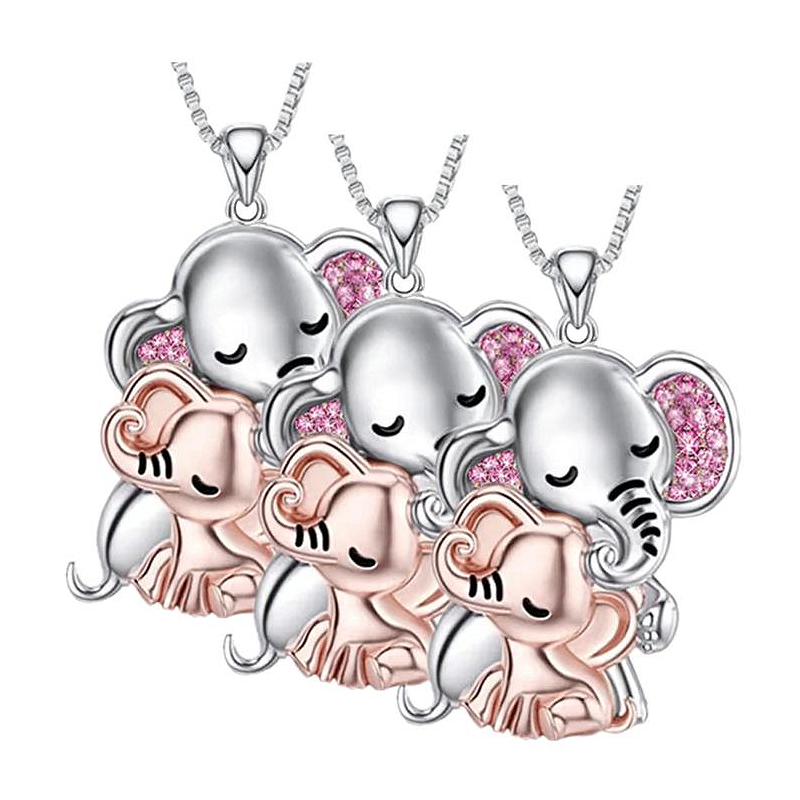 Dije de Elefante y Cadena High Mónaco Mxehk-003 3 Piezas Collar Elefante Plata/Rosa