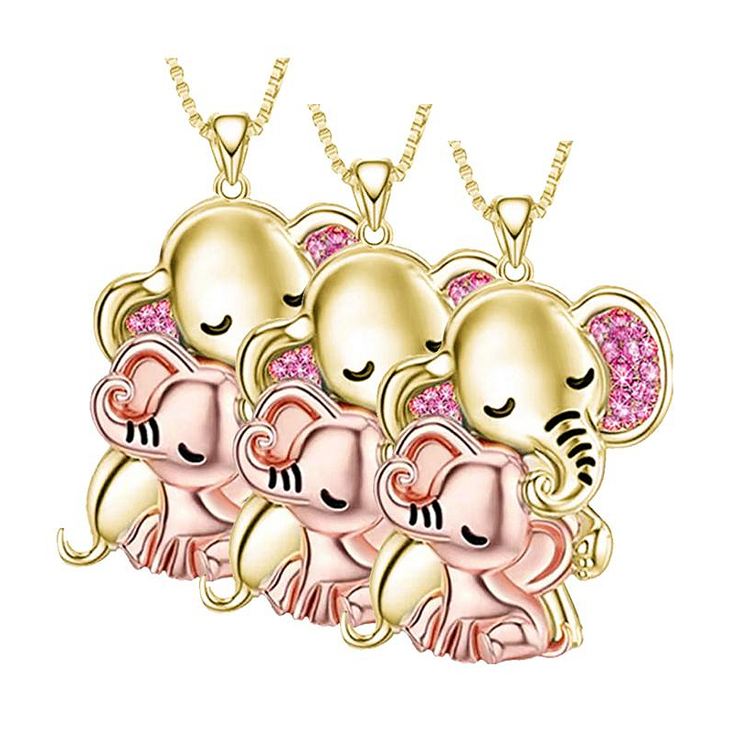 Cadenas con Dije de Elefante High Mónaco Mxehn-003 3 Piezas Collar Elefante Dorado/Rosa