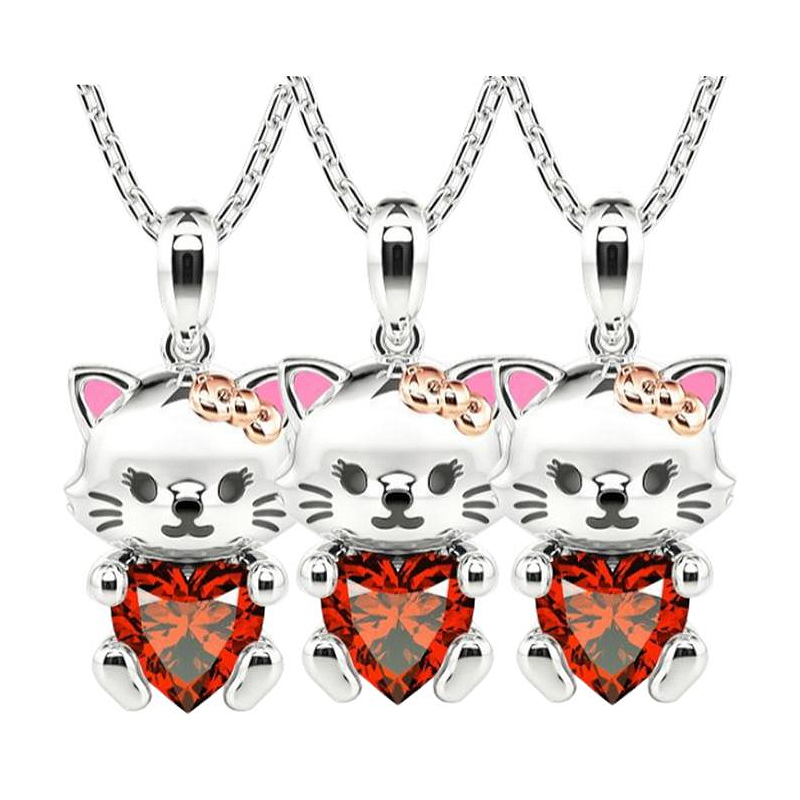 Collar Hermoso De Gatita High Monaco  Mxtne-003  3 Pzas  Collar Gatita/corazón  Plata/rojo