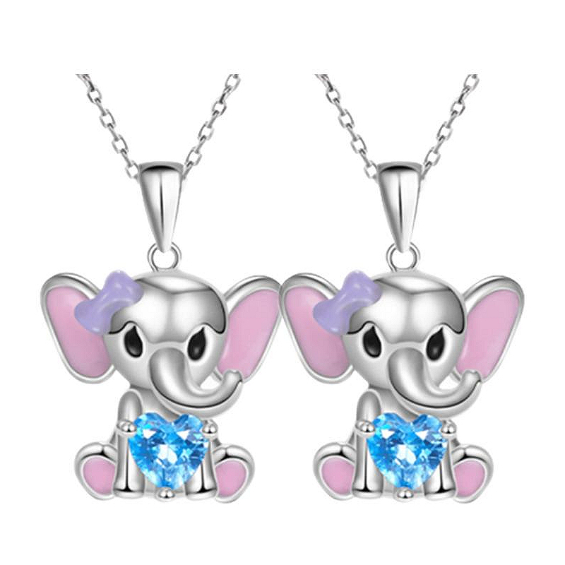 Cadena y Dije de Elefante High Mónaco Mxlek-002 2 Piezas Collar Elefante/Corazón Plata/Azul